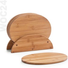 Brettchenständer SET mit 6 Frühstücksbrettchen Schneidebrett BAMBUS HOLZ oval