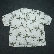 Paradise Found Shirt Mens XXL White Green Floral Hawaiian Short Sleeve Rayon 2XL