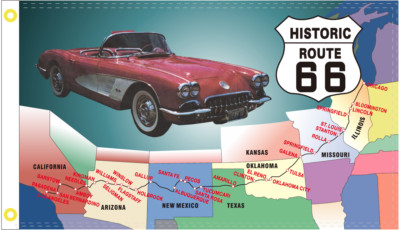 Route 66 Flag Decorative Flag 3x5 Feet Historic MAP RTE 66 FLAG BANNER 100D