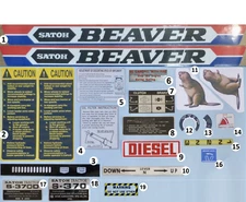 Reproduction decal set for Satoh Beaver S370 or S370D Mitsubishi tractor