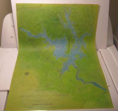 1967 Hand Drawn Survey Map NARROW FALLS PROPERTY Davidson MONTGOMERY Stanly NC