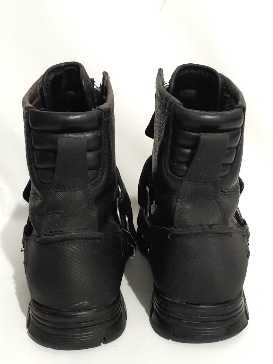 Polo Sport Black Motorcylce Double Zipper Black Leather Mens Boots