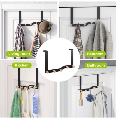 Over The Door Hook Door Hanger Towel Rack with Wood Coat Hooks