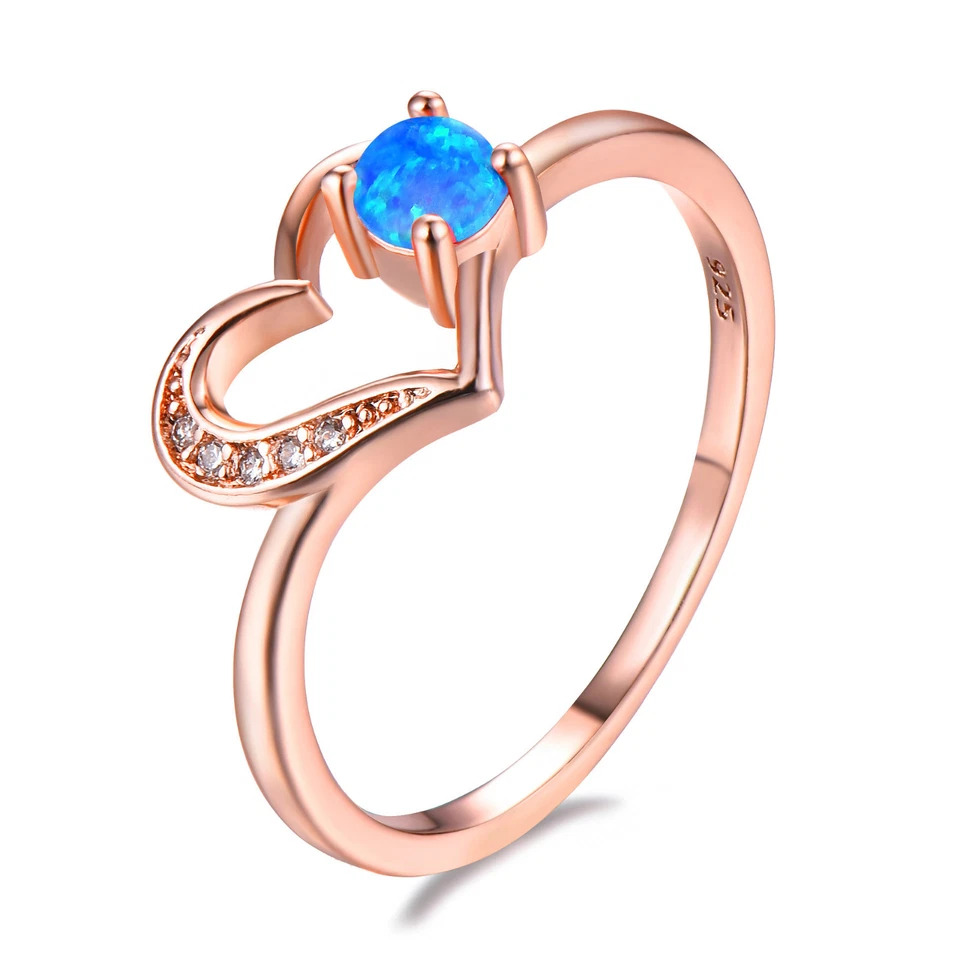 Романтический подарок синий огонь опал драгоценные камни розовое золото покрытием серебра круглое кольцо размер 7-10 - Изображение 3 из 4