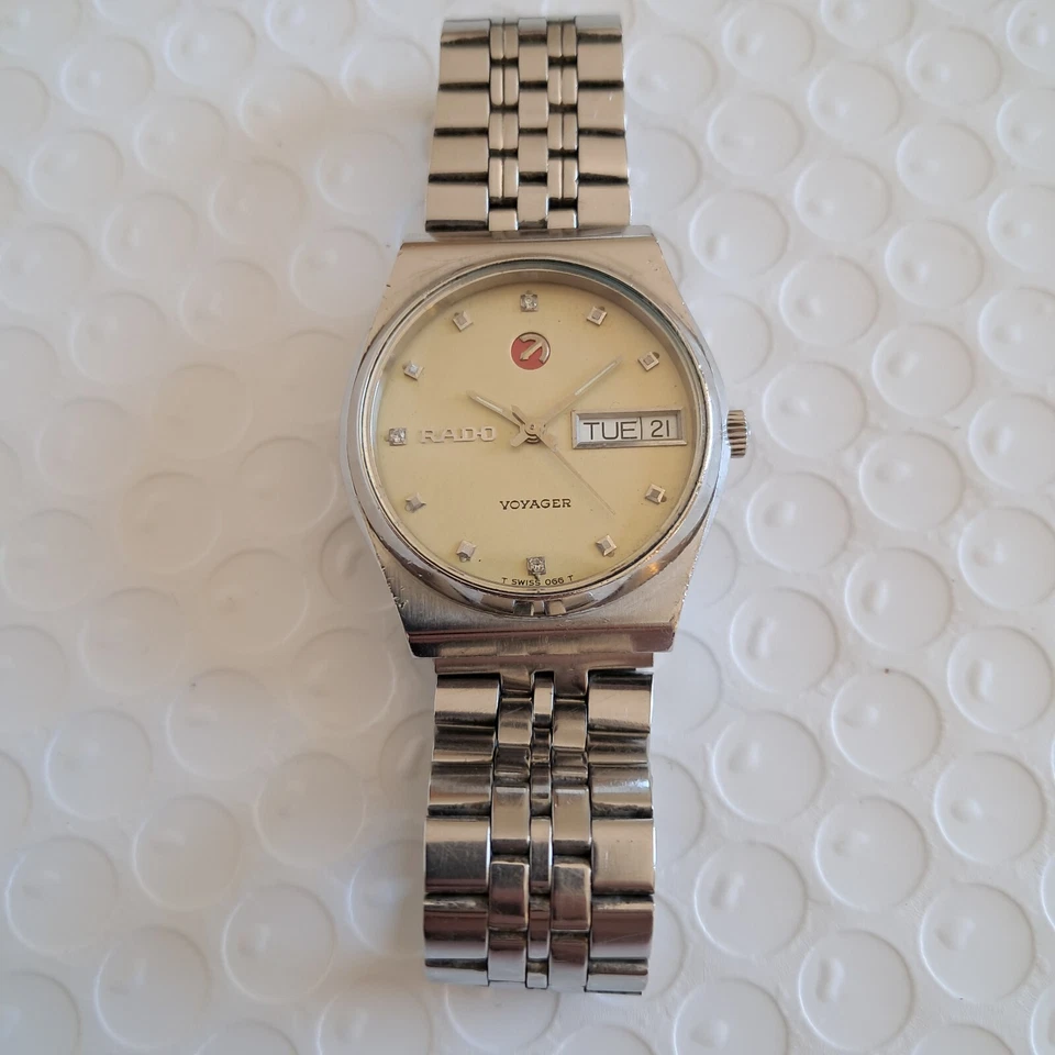 RELOJ RADO VOYAGER AUTOMÁTICO DÍA/FECHA HECHO EN SUIZA VINTAGE ESFERA DORADA CABALLEROS 32mm Foto 4 de 4