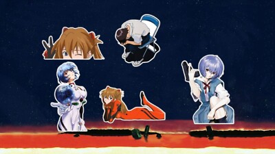 Evangelion Anime Stickers x5 in 1 Pack (Rei Ayanami, Asuka, Shinji)