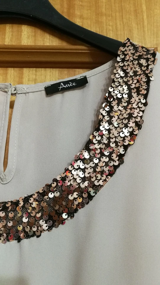 Maglia donna, camicetta ragazza, canotta, rosa antico, oro paiettato, elegante. - Immagine 2 di 4