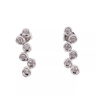 18k White Gold Carat Bezel Set Diamond Post Back Drop Earrings