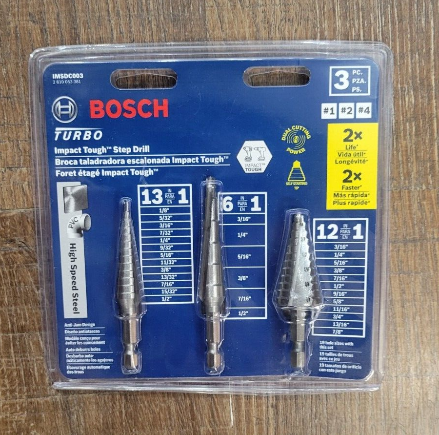 Bosch IMSDC003 3-Piece HSS Impact Tough Turbo Step Drill Bit Set-image