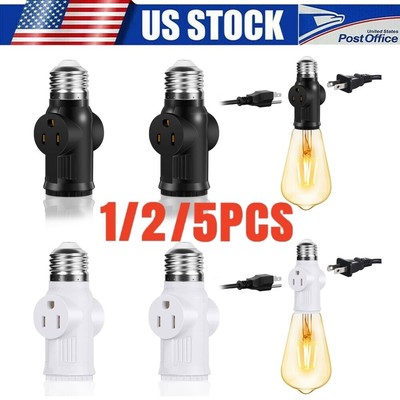 3 Prong Light Bulb Outlet Socket Adapter E26 E27 Light Socket to Plug Adapter