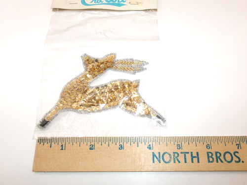 CraArt Running Deer Patch Flat Gold Sequins & Beads Sew On 4.5 x 3 inches - Picture 3 of 5