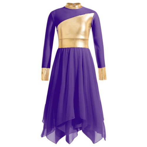 Niños Niñas Metálico Litúrgico Alabanza Adoración Baile Vestido Asimétrico Ropa de baile - Imagen 47 de 54