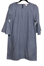 J Crew Ruffled Bell Sleeves Shift Dress Blue Striped Women's Size 8