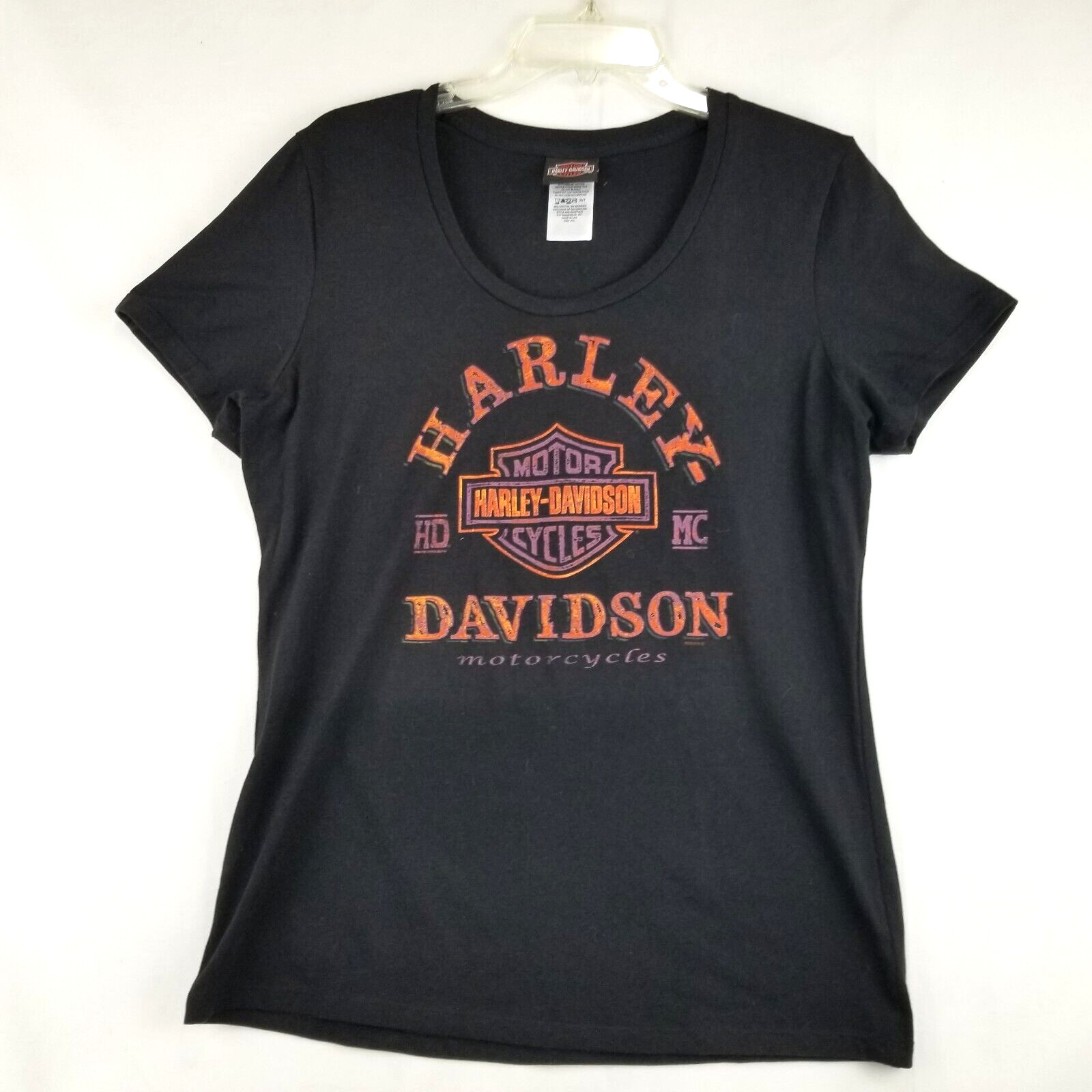 Harley Davidson Women's XXL 2X T Shirt Black Orange P… Gem
