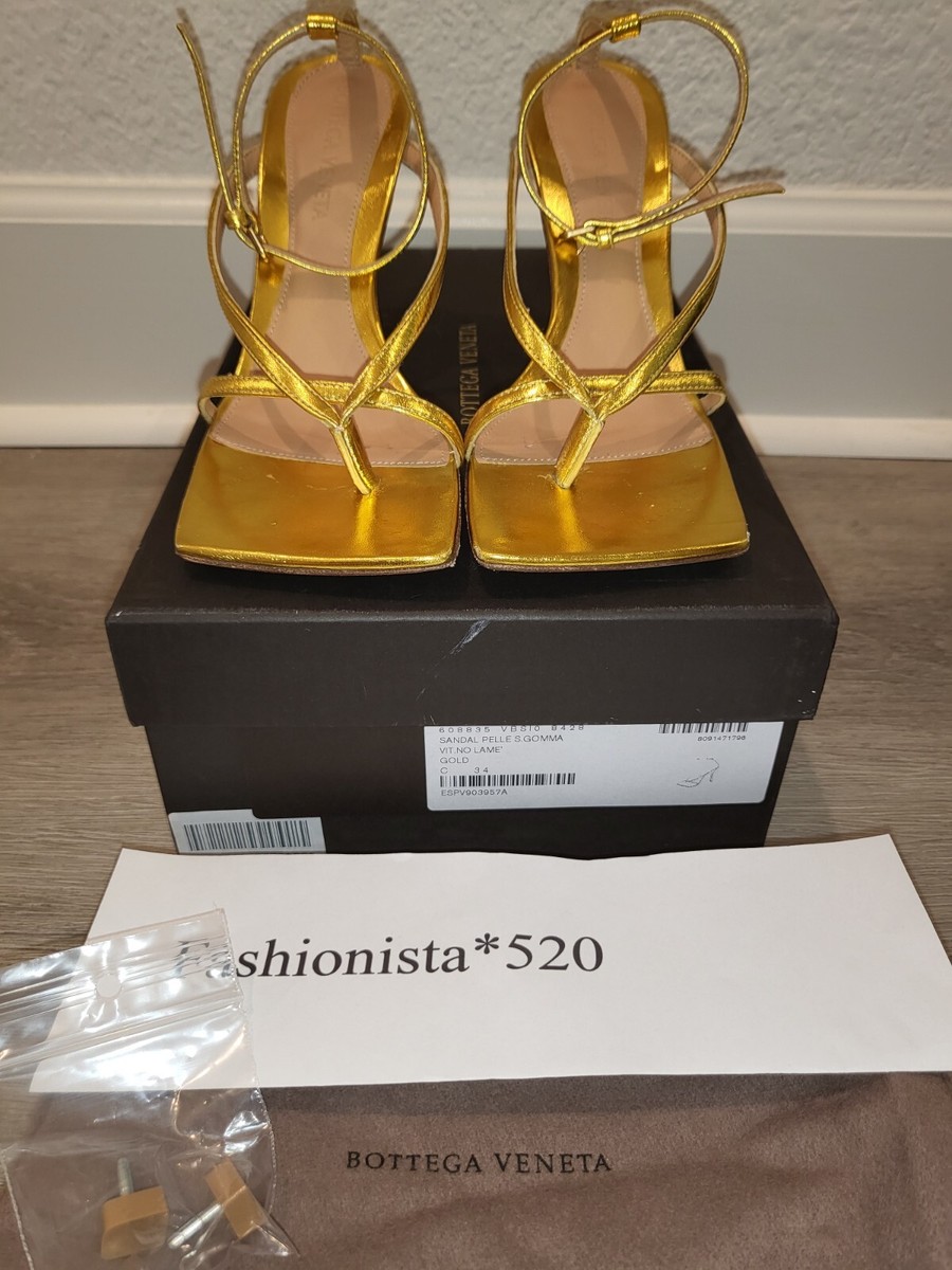 Bottega Veneta GOLD Stretch Square Toe Sandals Shoes Eur 34
