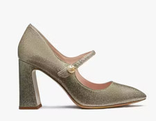 New Kate Spade Maren Pearl Pumps Shoes Sz 9 KF068 Glitter Leather Silver Gold