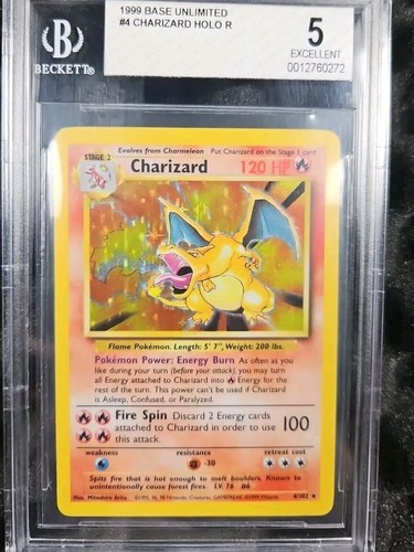 1999 Pokemon Charizard Base Set #4/102 Holo Unlimited Rare BGS 5 Ex Centered - Picture 2 of 3