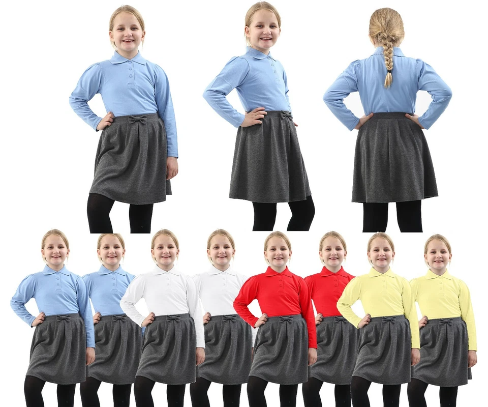 Kinderhemden (2X Mädchen Weste Langarm Tops Poloshirt) Schuluniform T-Shirt