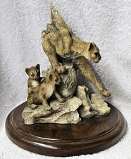 JACK SLOCKBOWER BEAUTIFUL MOUNTAIN LION MOTHER & CUBS SCULPTURE SIGNED, NIB!