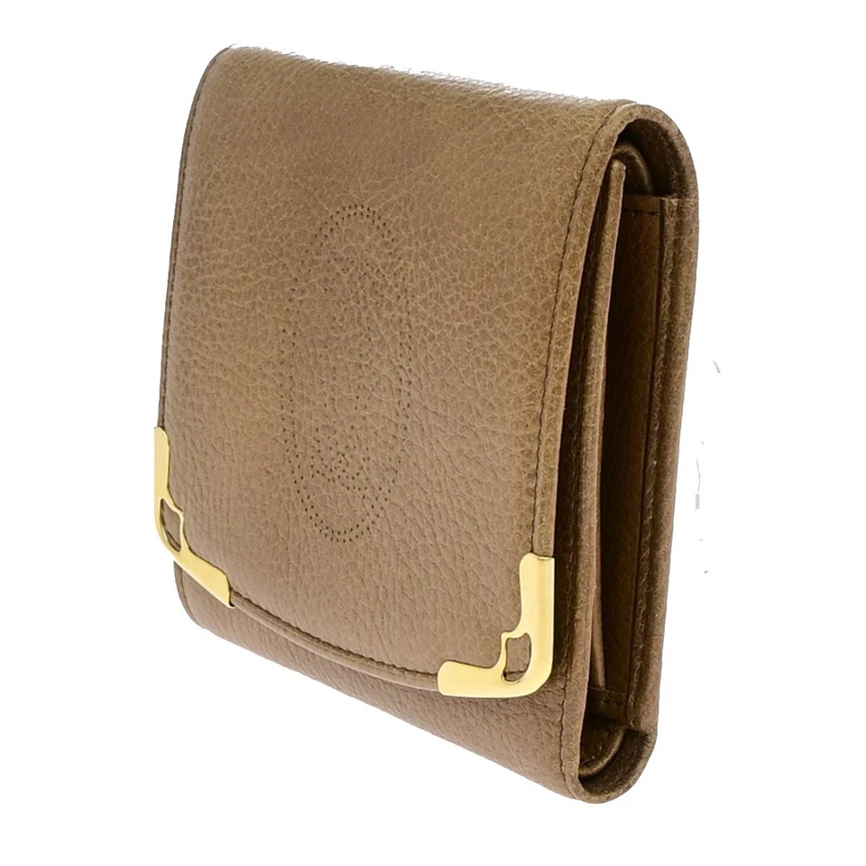 Cartera compacta Cartier 2C Logo triple pliegue cuero marrón dorado 60KP172 Foto 2 de 4