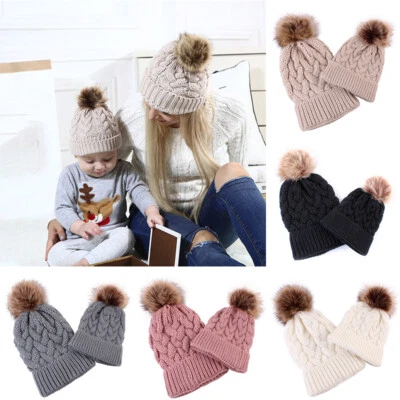 Parent-child Caps Baby Mum Pompom Cap Winter Beanie Warm Knitted Hat Warm