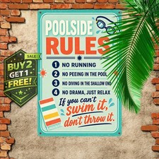 Retro Patio Pool Rules Metal Sign Backyard Swimming Wall Art Plaque