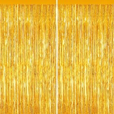 Gold Foil Fringe Tinsel Backdrop Streamer Party Curtains 3.3x6.6 Ft 2 PCS