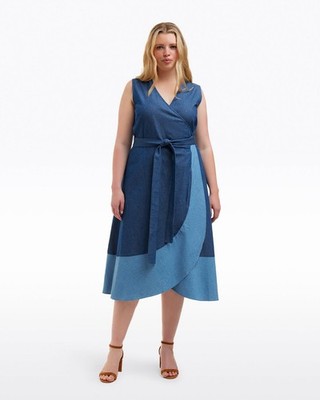 New DRAPER JAMES Lorelai  Sleeveless women denim Wrap Casual Plus  dress 16 16W