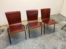 Set Of 3 Vintage Dark Wood Ply Chairs Midcentry Style