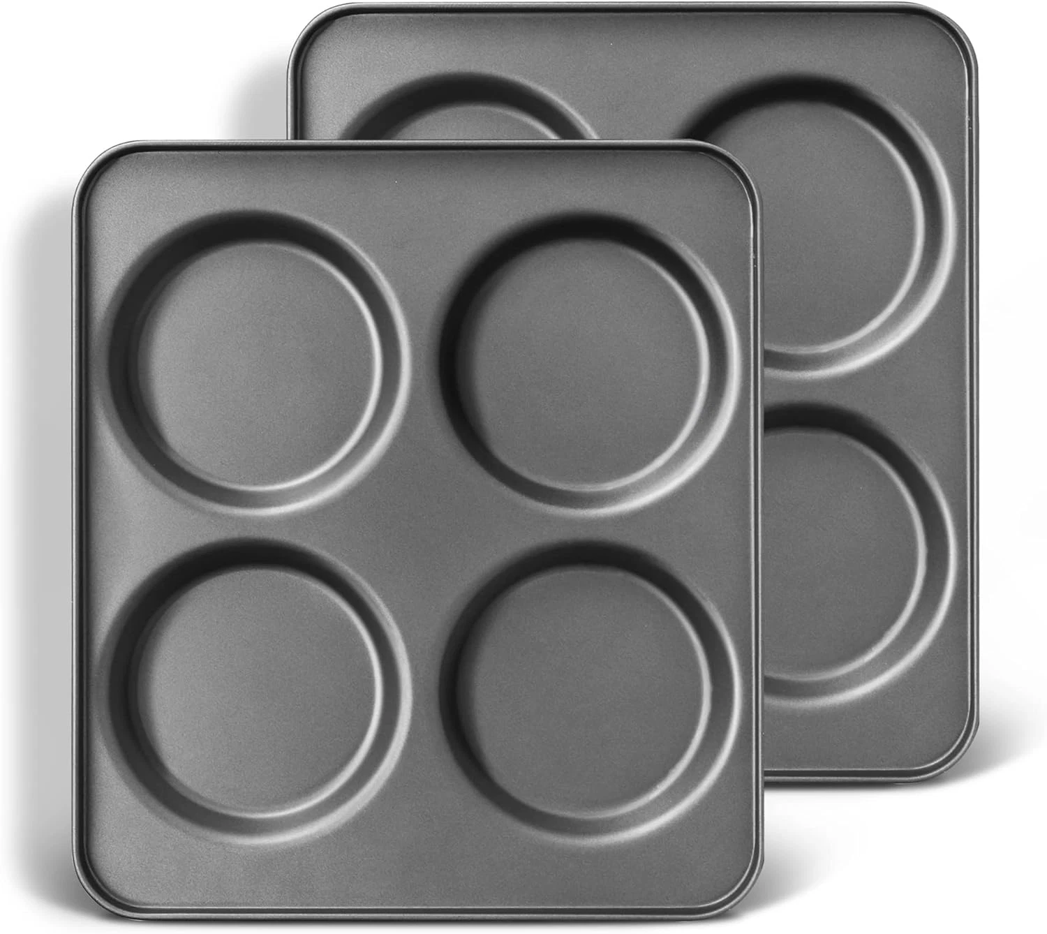 Large Muffin Top Pan Set of 2, 4 Cup Nonstick Hamburger Bun Baking Pan, Jumbo Wh