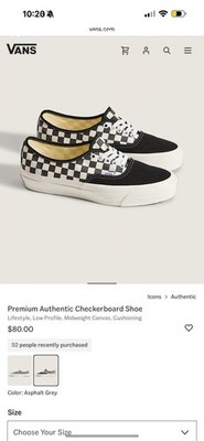 Premium Authentic Checkerboard Shoe, Lifestyle, Low Profile, Size 7 Men s
