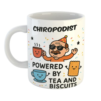 Fröhliche POWERED BY TEA & BISCUITS-Tasse | Geschenkidee für CHIROPODIST Job - Premium