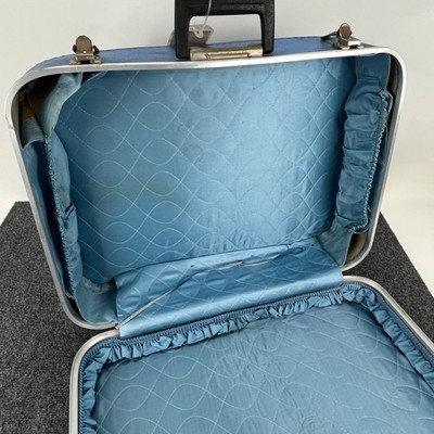 Vintage Blue Hard Shell Suitcase Travel Luggage 60s 70s Retro