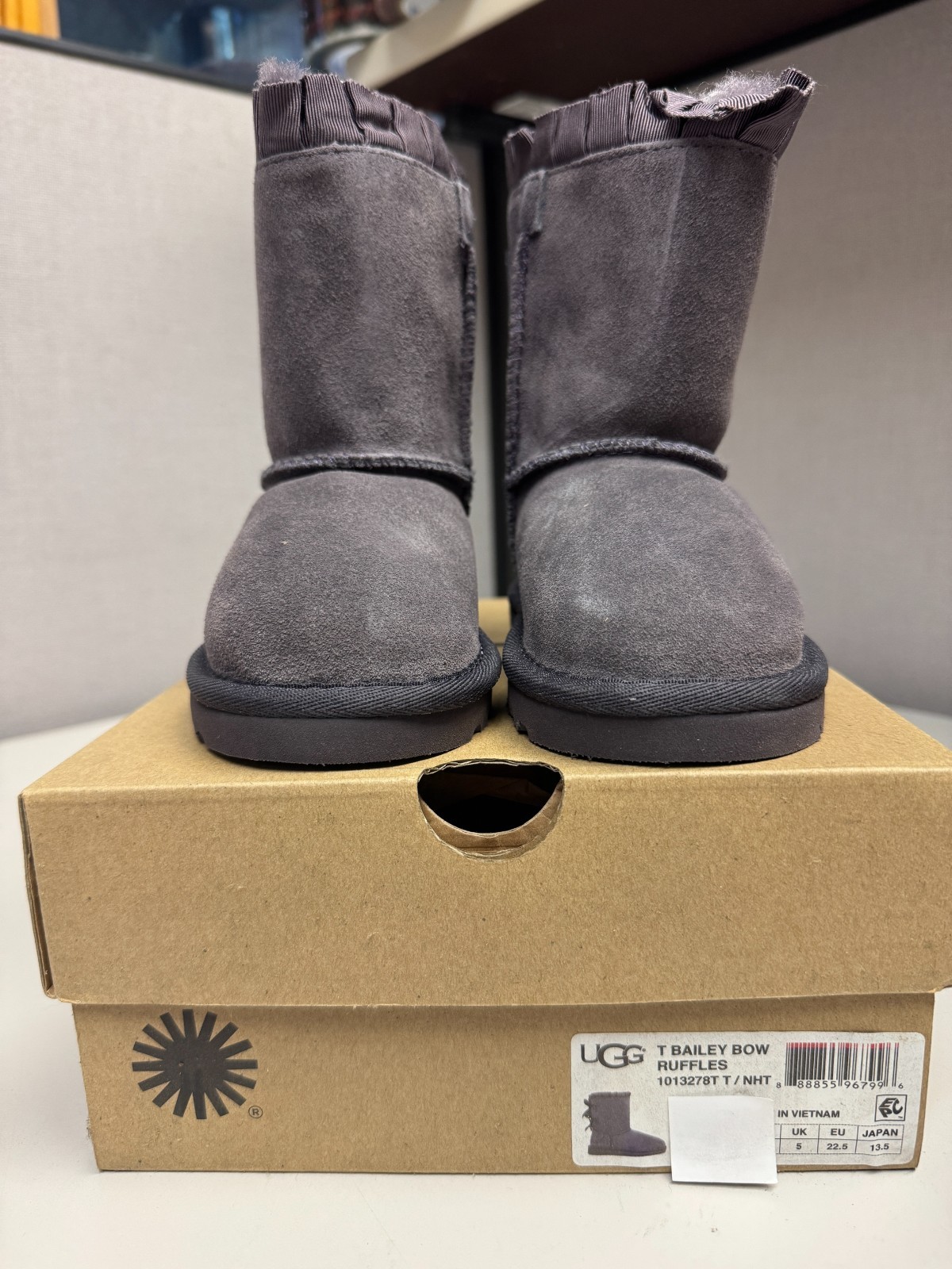 UGG Toddler Classic Bailey Bow Ruffles Night Grey Bootie Brand New