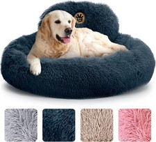 Medium Dog Bed Calming Donut Round Washable Plush Anti Anxiety Pink 30 Inch