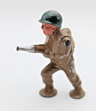 Vintage 1940s Barclay Manoil Soldier Pod Foot with Flame Thrower Green Helmet.
