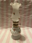 Vintage 8" Milk Glass Oil Lamp – Hobnail w/ Pink Roses – Made in Hong Kong