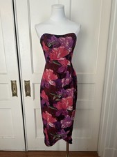 Lulus Floral Tropical Strapless Sheath Midi Dress Womens Size XS Red Purple NWT