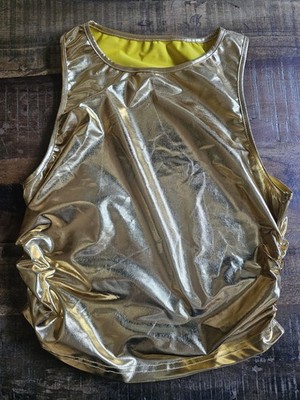 Metallic Tanktop Partyoberteil Gold seitlich gerafft Gr.S
