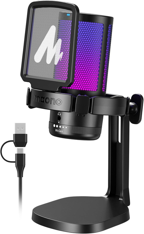 MAONO USB Microphone for PC, RGB Gaming Mic with Mute Button, Noise Cancellation