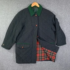 Habsburg Quilted Coat Women 46 Gray Wood Button Vintage Wool Blanket Lined