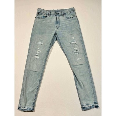 Levis 512 Slim Taper Fit Jeans Mens 33x32 Light Wash Distressed Ripped Big E