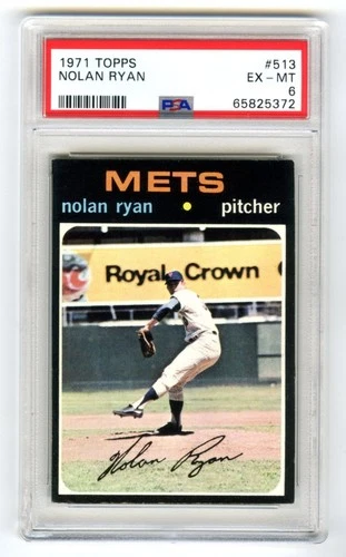NOLAN RYAN~NEW YORK METS~1971 TOPPS PSA-6 EX-MT HOT 4TH YEAR BASEBALL CARD #513