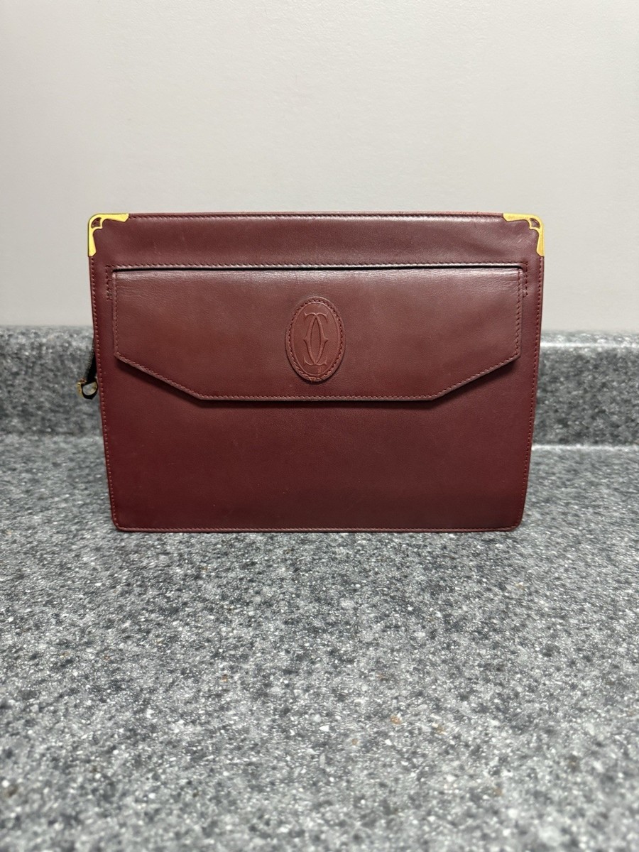 Vintage Cartier Must De Paris Bordeaux Red Leather Zip Toiletry
