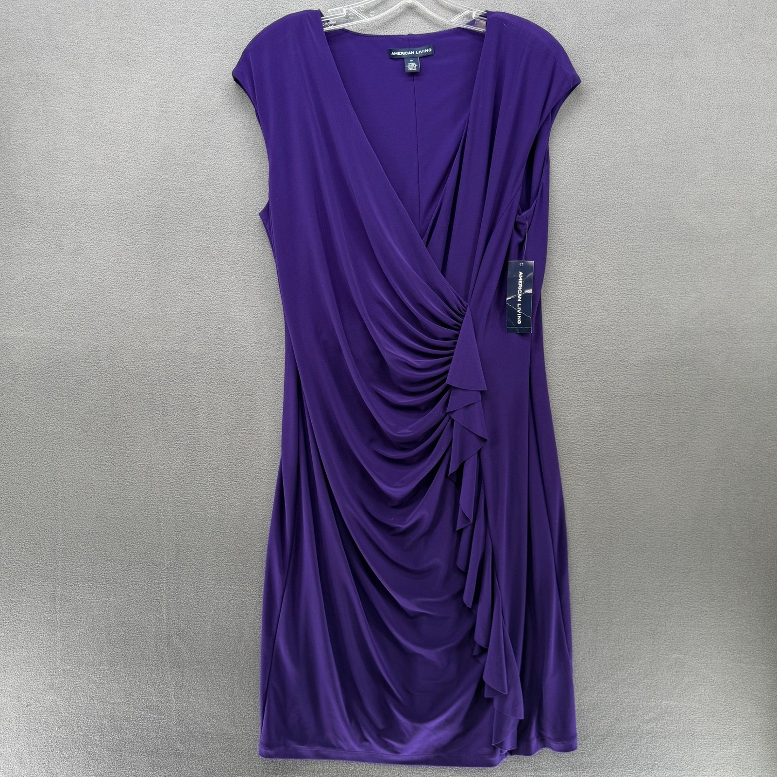American Living Dress Purple Faux Wrap Ruffle Sheath Womens 16 Lined NEW