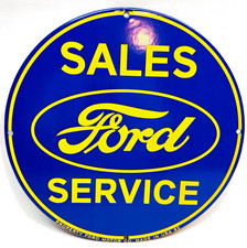Vintage Ford Sales Service Porcelain Sign Blue Yellow Dealership Advertising Vintage Ford Sales Service Porcelain Sign Blue Yellow Dealership Advertising