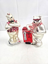 Coca-Cola Company c.1998 Mercury Glass Bear Figures Lot Of 2 9in Soda Jerk