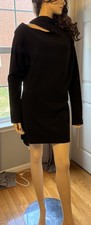 Halston Y2K Short Black Batwing Sleeve Dress Made in Italy NWT Size 44 L  Scarf