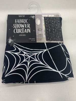 Gothic Shower Curtain Decor Black and Silver Spider Web Spooky Fabric