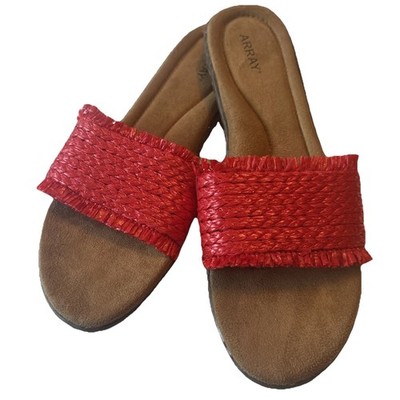 ARRAY Cabrillo Sandals 12N. Red Raffia, Shaggy Edges, Cushioned Footbed.